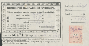 716232 Maandnota van de Gemeente Gasfabriek Utrecht, met op de achterzijde reclame voor het gebruik van gas.
